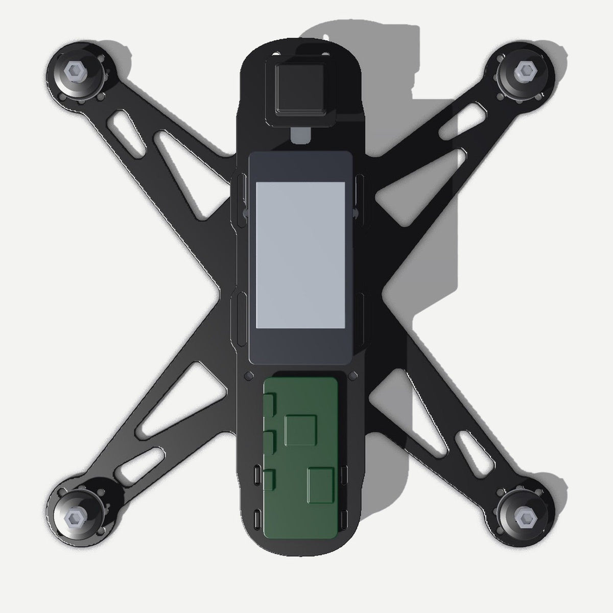 Domain 260 Carbon Frame, top view, reference electronics shown for fit (not included)