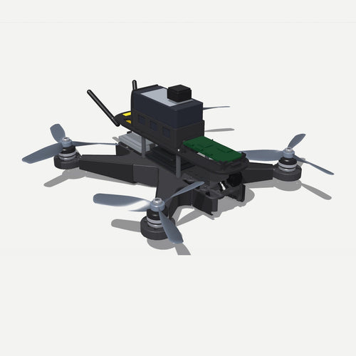 Domain 260 printed airframe with shells removed, reference electronics shown for fit (not included)